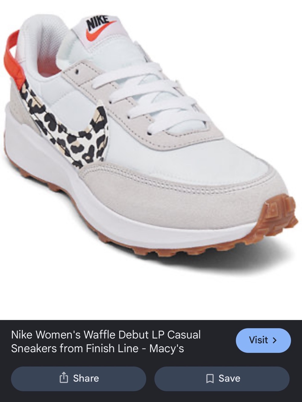 Nike Women's Waffle Debut LP Casual Sneakers Leopard Swoosh